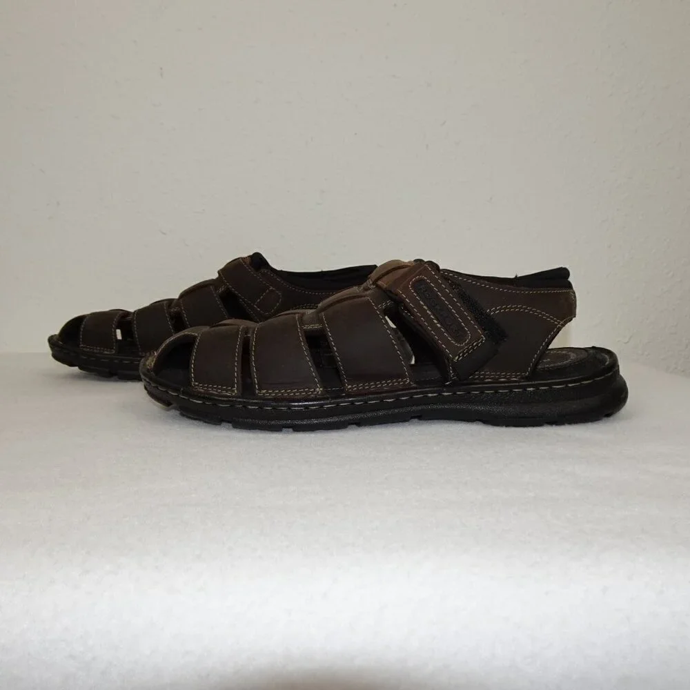 Rockport Fisherman Sandals Men’s Size 10 Brown Leather Casual Comfort Easy Close